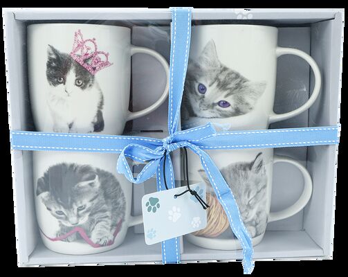 Set of 4 Cute Cat Pattern Ceramic Mugs