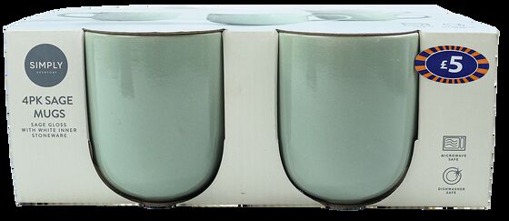 Set of 4 Sage Green Gloss Stoneware Coffee Mugs