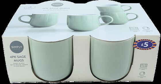 Set of 4 Sage Green Gloss Stoneware Coffee Mugs