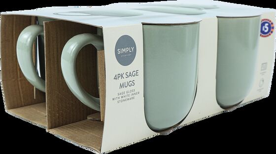 Set of 4 Sage Green Gloss Stoneware Coffee Mugs
