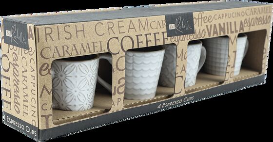Set of 4 La Rochelle Embossed Stoneware Espresso Cups