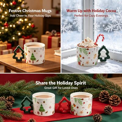Christmas Tree Handle Ceramic Mugs