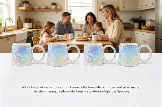 Pastel Rainbow Pearl Finish, Cute Ribbed Mugs for Coffee, Tea, Latte, Office & Home Decor