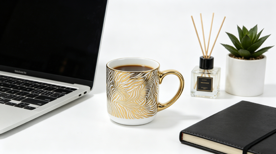 Luxury Gold Animal Print Ceramic Coffee Mug Set