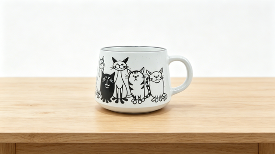 4-Pack Adorable Cat Pattern Speckled Ceramic Coffee Mugs, Cute Kitty Themed Drink Cups for Cat Lovers