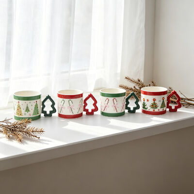 Christmas Tree Handle Ceramic Mugs