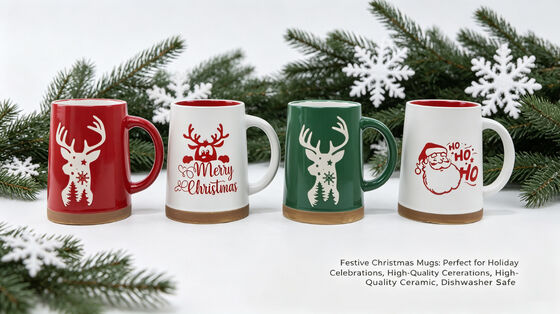 Vintage Christmas Festive Porcelain Mugs Set