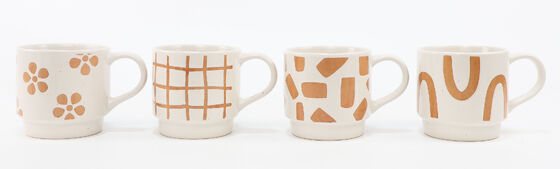 Two Series Minimalist Art Ceramic Mug Set, Blue Botanical Sketch & Terracotta Boho Geometric Speckled Coffee Mugs Amazon Listing Title