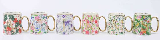 Personalized Gold Monogram Floral Ceramic Mug, Tropical Botanical Initial Letter Coffee Cup with Gold Rim & Handle