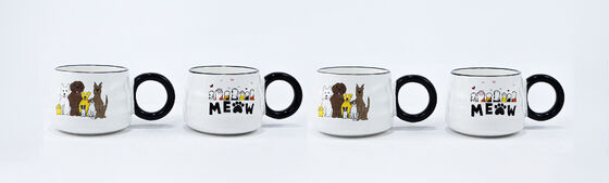 Rustic Highland Cow Ceramic Mug 4-Piece Set, Farmhouse Cow Art Love Quote Coffee Mugs with Natural Clay Base