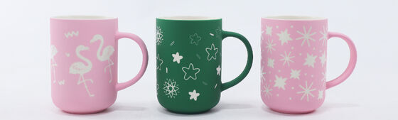 Matte Seasonal White Silhouette Ceramic Mug Series, Christmas, Valentine & Tropical Cute Pattern Coffee Mugs