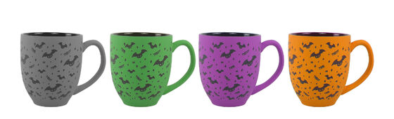 Seasonal Matte Color Block Ceramic Mug Set, 5 Holiday Theme Cute Line Art Coffee Mugs (Halloween Bat, Coquette Bow, Christmas Gingerbread, Winter Snowman, Halloween Pumpkin, Spooky Ghost)