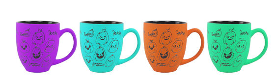 Seasonal Matte Color Block Ceramic Mug Set, 5 Holiday Theme Cute Line Art Coffee Mugs (Halloween Bat, Coquette Bow, Christmas Gingerbread, Winter Snowman, Halloween Pumpkin, Spooky Ghost)