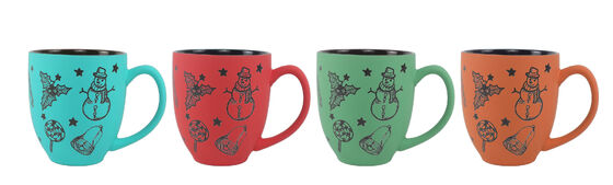 Seasonal Matte Color Block Ceramic Mug Set, 5 Holiday Theme Cute Line Art Coffee Mugs (Halloween Bat, Coquette Bow, Christmas Gingerbread, Winter Snowman, Halloween Pumpkin, Spooky Ghost)