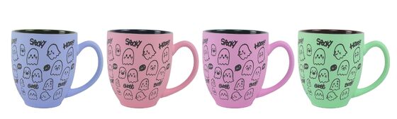 Seasonal Matte Color Block Ceramic Mug Set, 5 Holiday Theme Cute Line Art Coffee Mugs (Halloween Bat, Coquette Bow, Christmas Gingerbread, Winter Snowman, Halloween Pumpkin, Spooky Ghost)