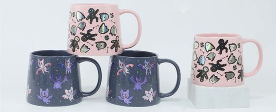 Cute Kawaii Halloween Ceramic Mug Series – 3 Sub-Sets Spooky Cat Pumpkin, Retro Text Holiday, Holographic Ghost Bat Halloween Coffee Cups