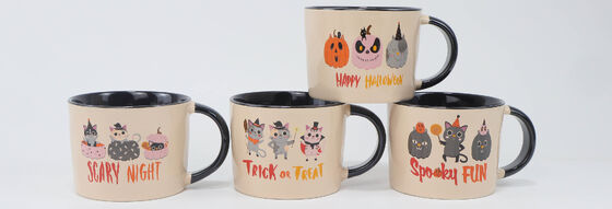Cute Kawaii Halloween Ceramic Mug Series – 3 Sub-Sets Spooky Cat Pumpkin, Retro Text Holiday, Holographic Ghost Bat Halloween Coffee Cups