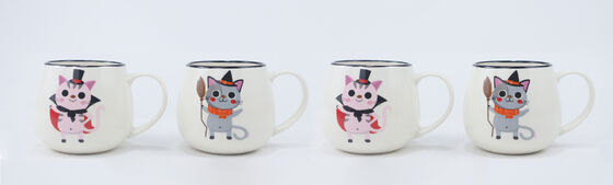 Cute Kawaii Halloween Ceramic Mug Series – 3 Sub-Sets Spooky Cat Pumpkin, Retro Text Holiday, Holographic Ghost Bat Halloween Coffee Cups