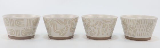 Neutral Boho Speckled Ceramic Mug & Bowl Set, Minimalist Beige Geometric Pattern Earth Tone Drinkware Collection