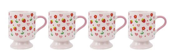 Cute Romantic Red & Pink Valentine Ceramic Mug Series – 6 Styles Sweet Heart Floral Cherry Bow XOXO Coffee Mugs with Unique Decorative Handles