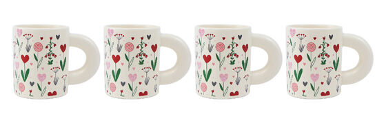 Cute Romantic Red & Pink Valentine Ceramic Mug Series – 6 Styles Sweet Heart Floral Cherry Bow XOXO Coffee Mugs with Unique Decorative Handles