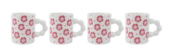 Cute Romantic Red & Pink Valentine Ceramic Mug Series – 6 Styles Sweet Heart Floral Cherry Bow XOXO Coffee Mugs with Unique Decorative Handles