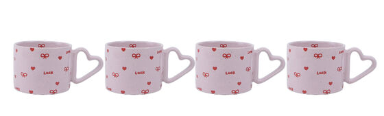 Cute Romantic Red & Pink Valentine Ceramic Mug Series – 6 Styles Sweet Heart Floral Cherry Bow XOXO Coffee Mugs with Unique Decorative Handles