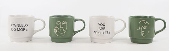 Minimalist Abstract Line Art & Inspirational Quote Stackable Ceramic Mugs