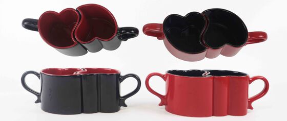 Interlocking Heart Shape Couple Ceramic Mug Set