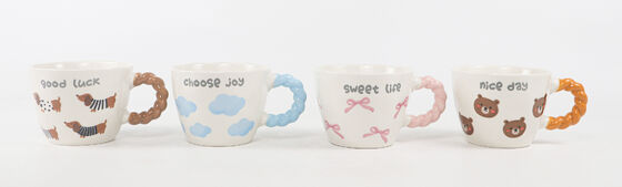 Cute Cartoon Pattern Twisted Rope Handle Ceramic Mugs