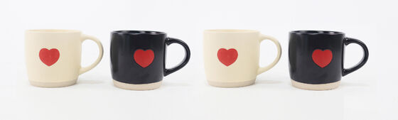 Minimalist Embossed Red Heart Two-Tone Ceramic Mugs