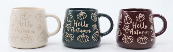 Hello Autumn Embossed Pumpkin Ceramic Mugs