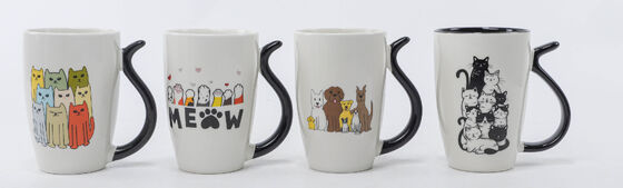 Cute Pet Animal Curved Handle Ceramic Coffee Mugs