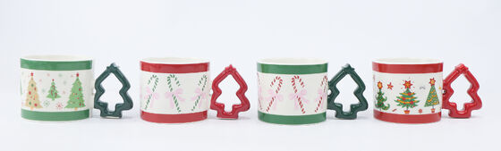 Christmas Tree Handle Ceramic Mugs