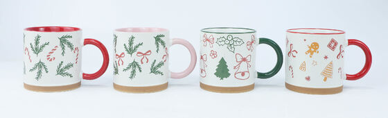 Christmas Ceramic Mugs Set of 4, 15oz Festive Holiday Coffee Cups