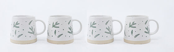 Speckled Embossed Pine Branch Farmhouse Ceramic Mugs