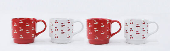 Cute Lucky Cherry Bow Embossed Coffee Mug