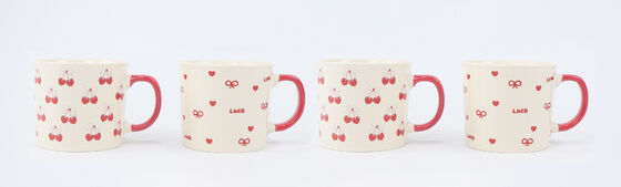 Cute Lucky Cherry Bow Embossed Coffee Mug