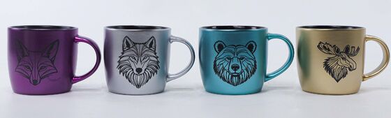 Metallic Iridescent Wild Animal Head Ceramic Mug Set of 4