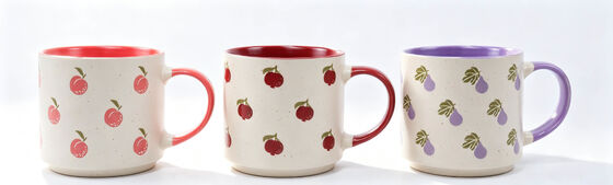 peckled Two-Tone Fruit Print Ceramic Mug Set of 3