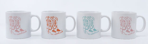 Pastel Line Art Cowboy Boot Ceramic Mug Set – 4 Western Style Assorted Mugs