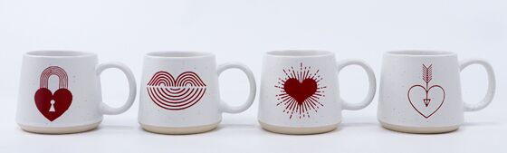 Speckled Red Heart Boho Ceramic Mug Set (4 Valentines Love Designs)