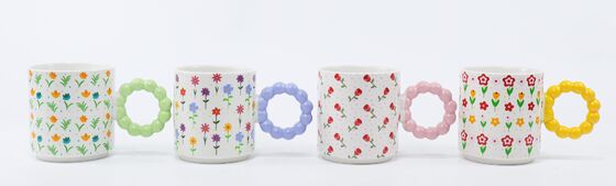 Floral Bubble Handle Ceramic Mug