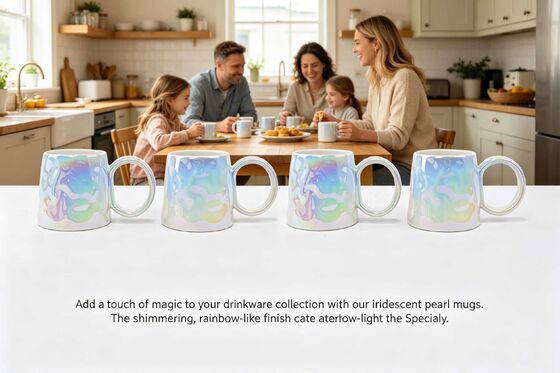 Pastel Rainbow Pearl Finish, Cute Ribbed Mugs for Coffee, Tea, Latte, Office & Home Decor