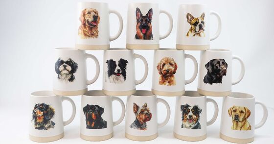 Watercolor Animal Series Two-Tone Ceramic Mugs (Dog & Bird Lines)