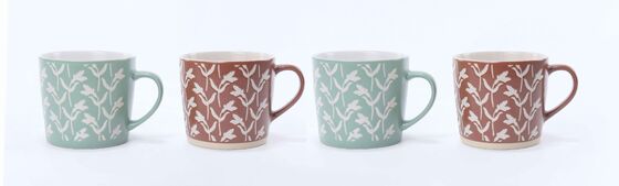 Embossed Boho Geometric & Floral Ceramic Coffee Mug Collection