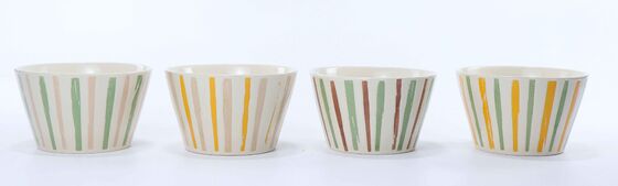Hand Drawn Pastel Vertical Stripe Ceramic Tableware Set (Mugs & Bowls)