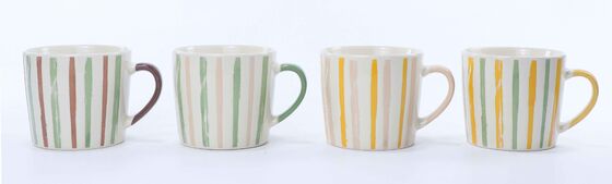 Hand Drawn Pastel Vertical Stripe Ceramic Tableware Set (Mugs & Bowls)