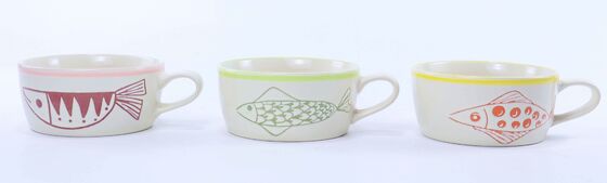 Cute Hand-Drawn Orange Fish Ceramic Mug & Bowl Matching Set