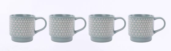 Matte Pastel Geometric Embossed Ceramic Mug & Bowl Matching Set